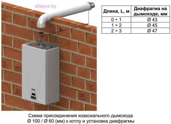 Схема присоединения коаксильного дымохода BaltGaz Neva Turbo