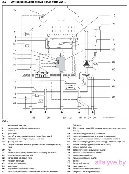 Функциональная схема котла Bosch Gaz 3000 W ZW 14-2 DH KE