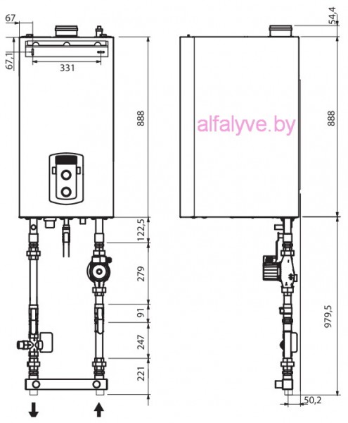 Габаритные размеры и подсоединения котла Chaffoteaux Talia Green Evo System HP 85-100 FF
