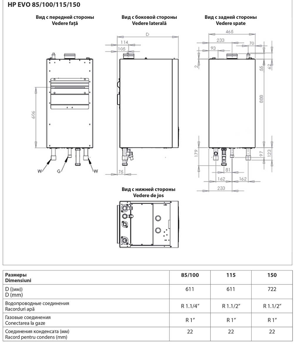 Габаритные размеры котла Chaffoteaux Talia Green Evo System HP 85-150