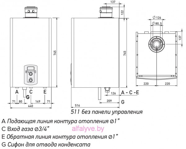 Габаритные размеры котла Chaffoteaux Talia Green Evo System HP 45-65 FF