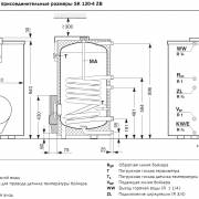 Габаритные и присоединительные размеры бойлеров Bosch SK 120-4 ZB для одноконтурного котла Bosch Condens 3000 W ZSB