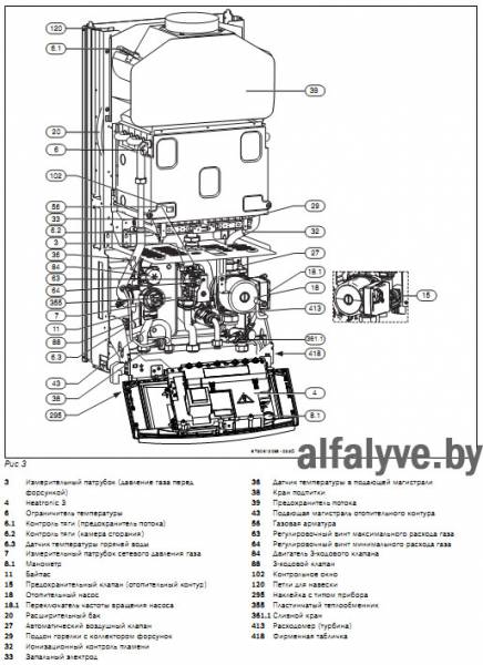 Компоненты котла Bosch Gaz 7000 W открытая камера сгорания ZWC