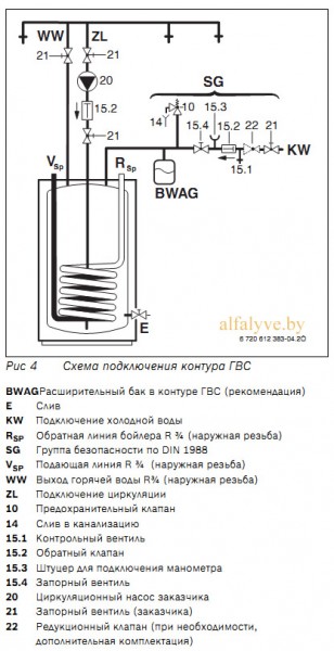 Схема подключения контура ГВС Bosch WST 120-160 RO