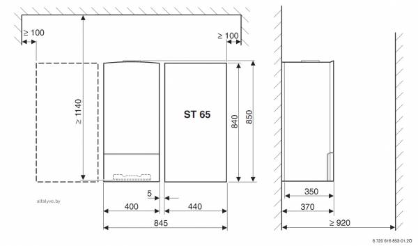 Установочные размеры бойлера ST 65 E для котла Bosch Condens 3000 W