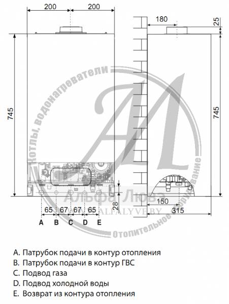 Габаритные размеры котла Chaffoteaux Alixia Ultra
