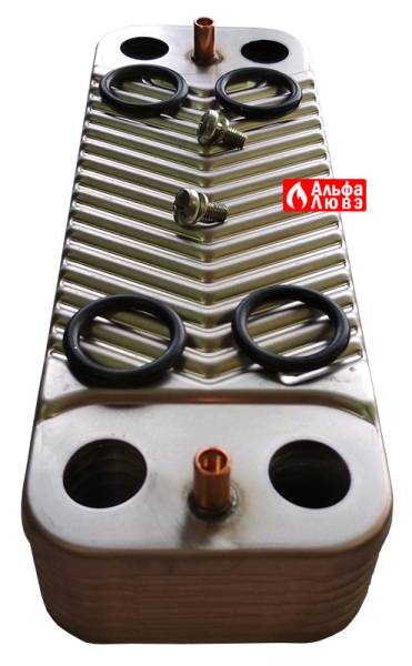 Теплообменник ГВС Junkers-Bosch 18037-8-705-406-389 (вид спереди)