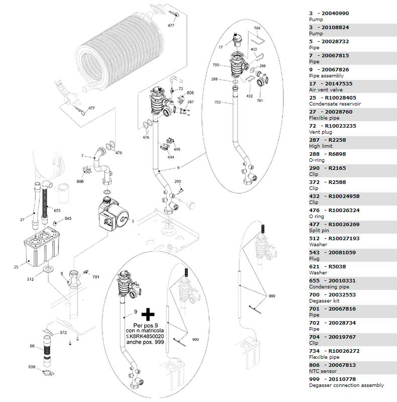 Теплообменник-циркуляционный насос-трубки котла Beretta City 50 RSI Green 20049967