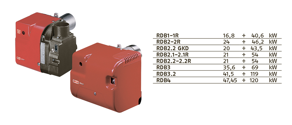 Модификации одноступенчатых горелок дизельных Riello RDB
