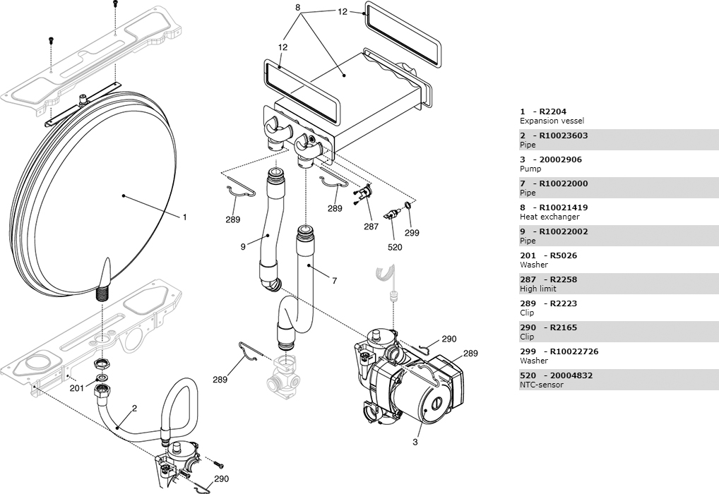 Взрывная схема котла