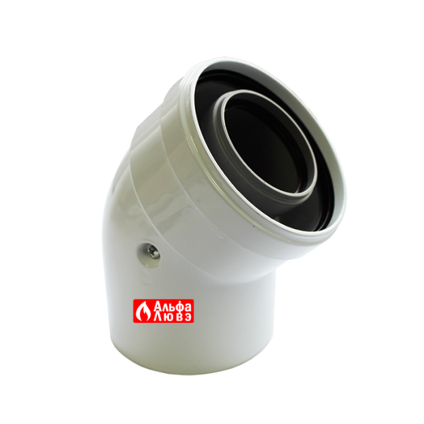 Колено 45° (отвод) коаксиальное PP60-100B45 Пластик – лакированная жесть для конденсационных котлов